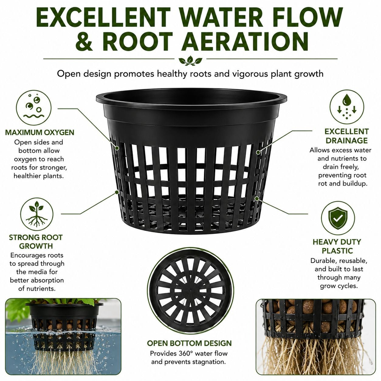 5 Inch Net Pots 2 Pack, Hydroponic Net Cups, DWC Net Pots, Mesh Plant Pots, Aquaponics Baskets, Hydroponic Grow Cups