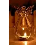 Set of 2 Glass Angel Ornaments Memorial Religious Hanging Tea Light Holder