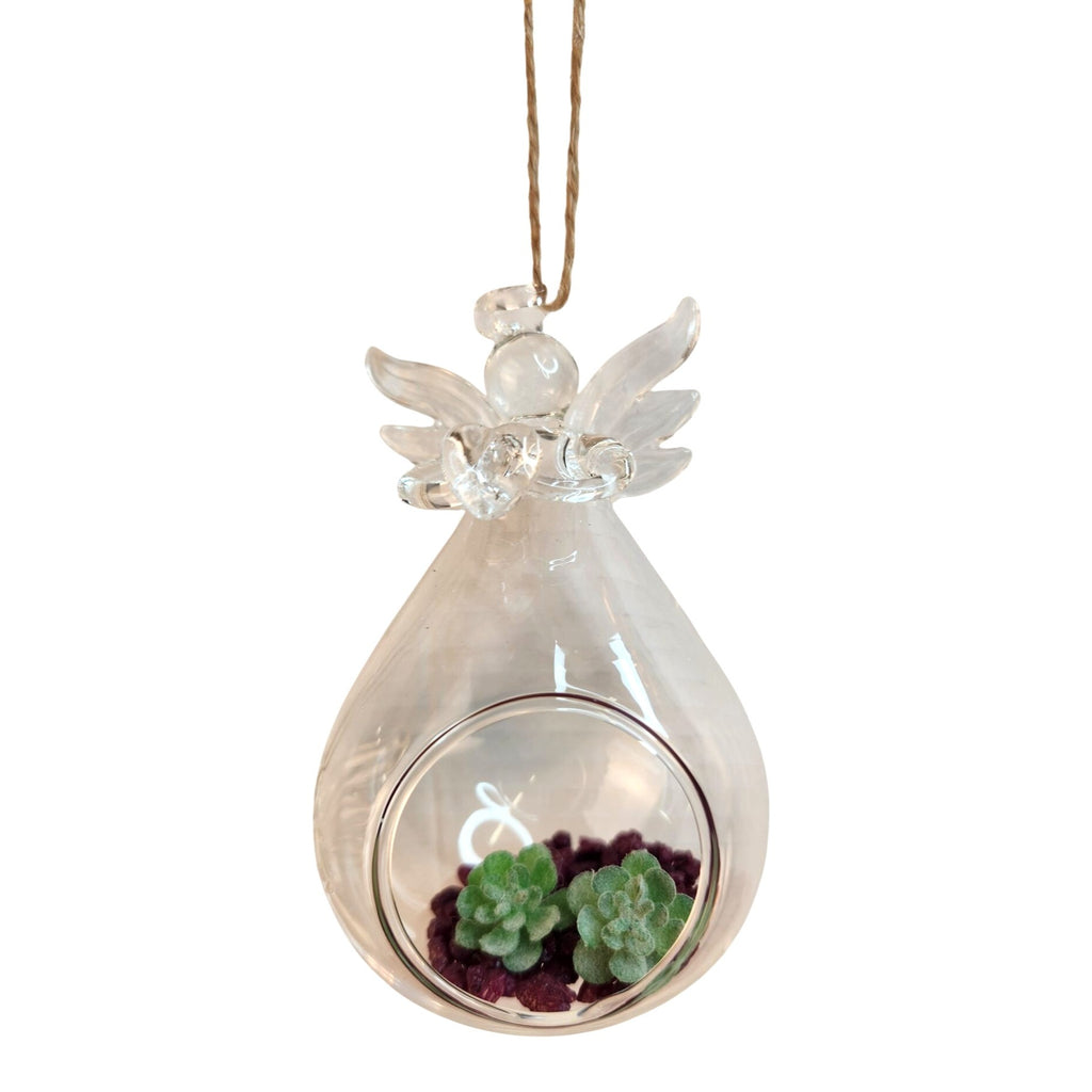 Set of 2 Glass Angel Ornaments Memorial Religious Hanging Tea Light Holder