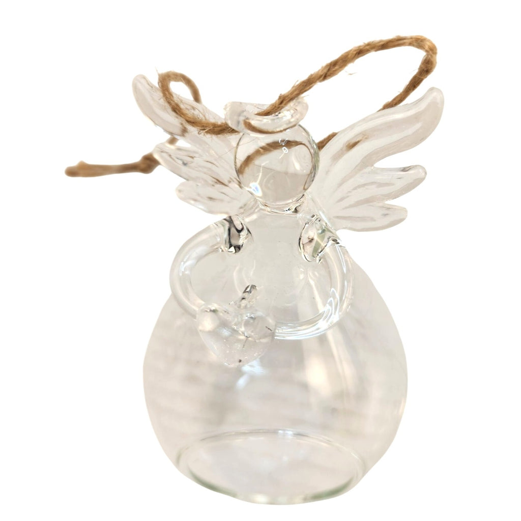 Set of 2 Glass Angel Ornaments Memorial Religious Hanging Tea Light Holder