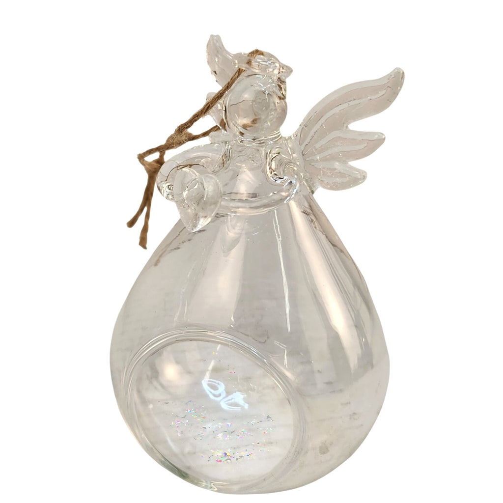 Set of 2 Glass Angel Ornaments Memorial Religious Hanging Tea Light Holder
