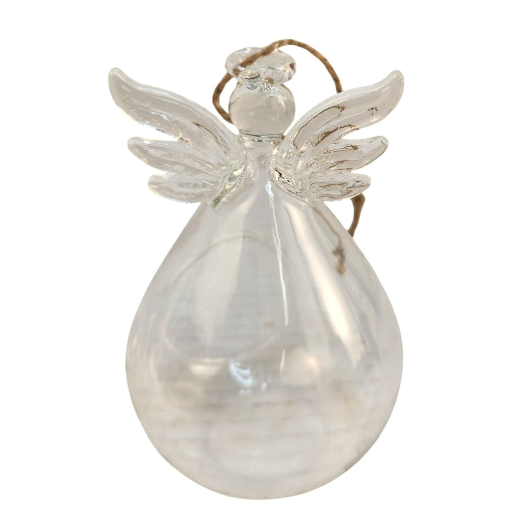 Set of 2 Glass Angel Ornaments Memorial Religious Hanging Tea Light Holder