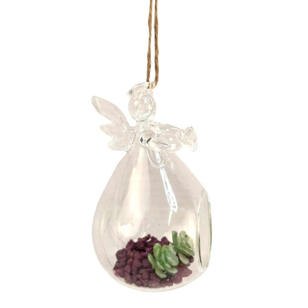 Set of 2 Glass Angel Ornaments Memorial Religious Hanging Tea Light Holder