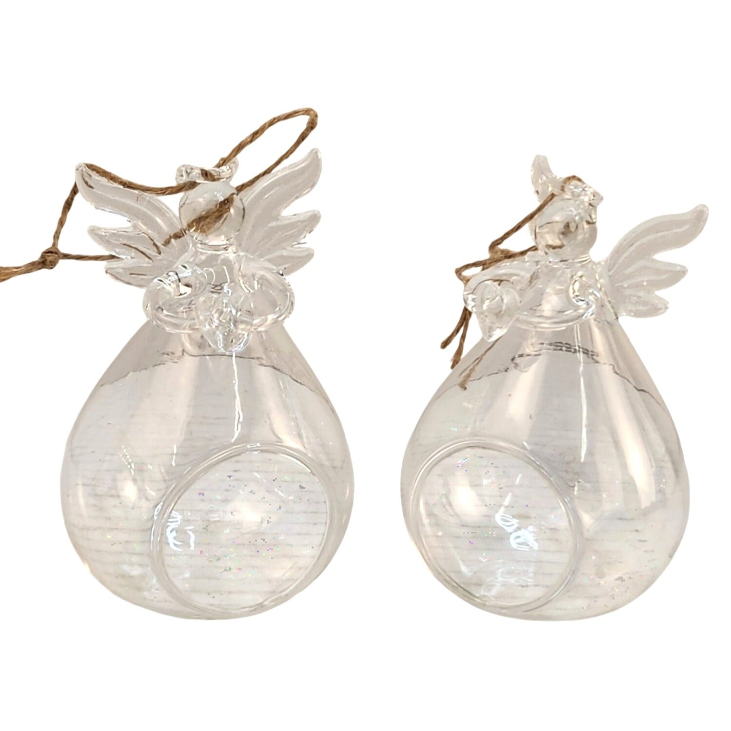 Set of 2 Glass Angel Ornaments Memorial Religious Hanging Tea Light Holder