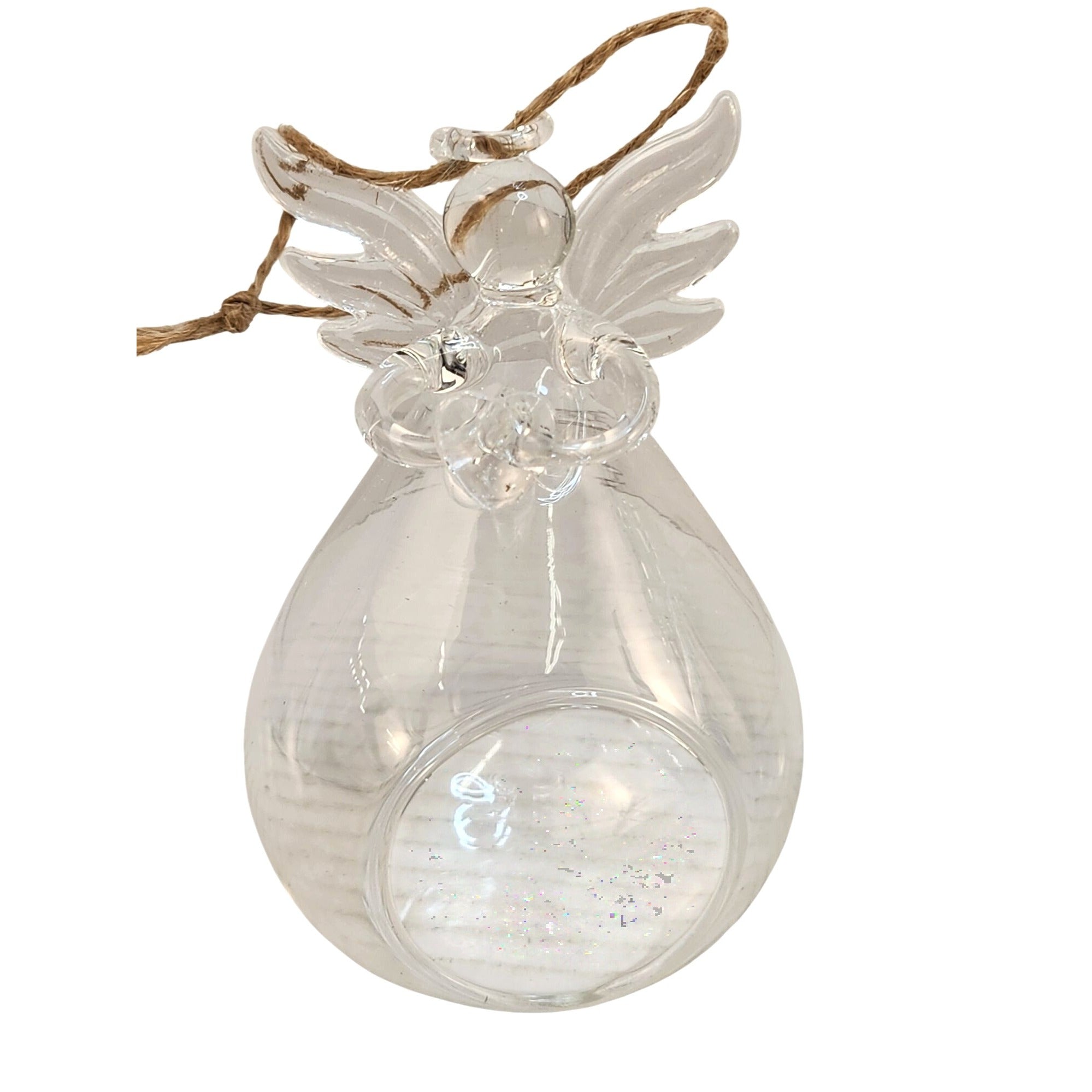 Set of 2 Glass Angel Ornaments Memorial Religious Hanging Tea Light Holder