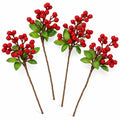 Artificial Red Berry Cluster Stems Set of 4, 9 Inch Faux Christmas Picks