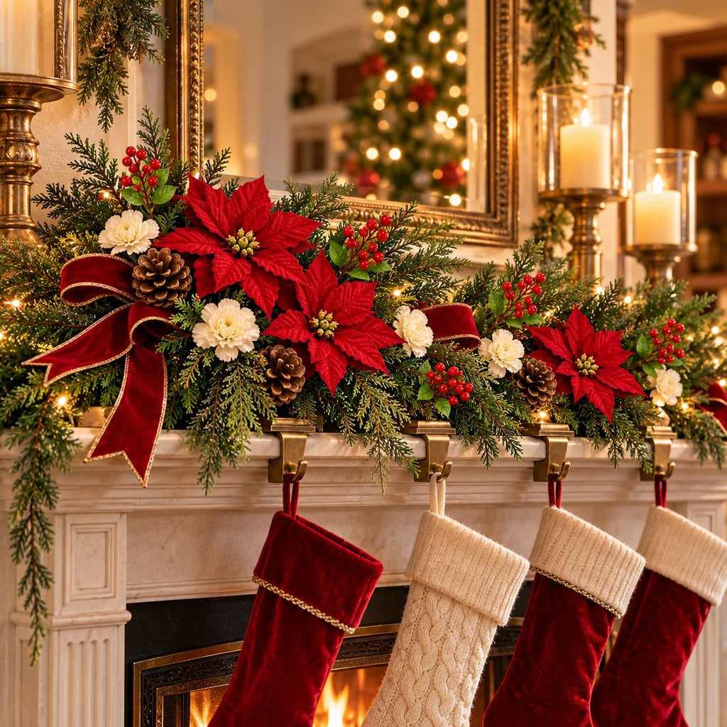Artificial Red Berry Cluster Stems Set of 4, 9 Inch Faux Christmas Picks