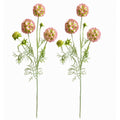 Artificial Scabiosa Flower Stems Pink Green Faux Wildflower Cottage Floral Filler 24 Inch Stem Set of 2 Vintage Inspired