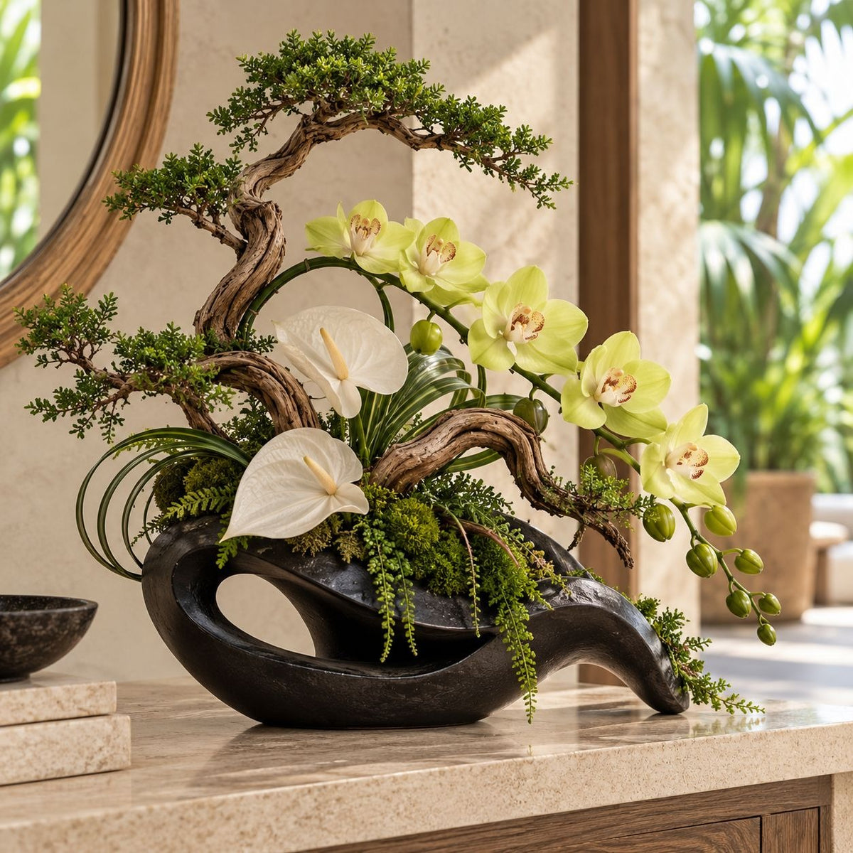 Green Phalaenopsis Orchid Stem, 31 Inch Real Touch Artificial Floral Pick