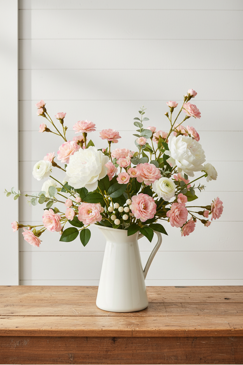 Blush Pink Camellia Pitcher — Varied Heights No Line