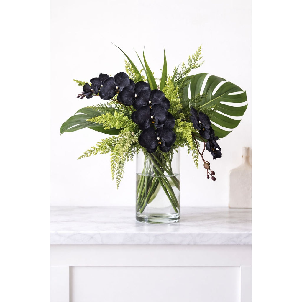 Black Orchid Stem Faux Flower Long Stem Floral 38 Inch Artificial Orchid Bloom Tropical Decor Wedding Arrangement Statement Piece
