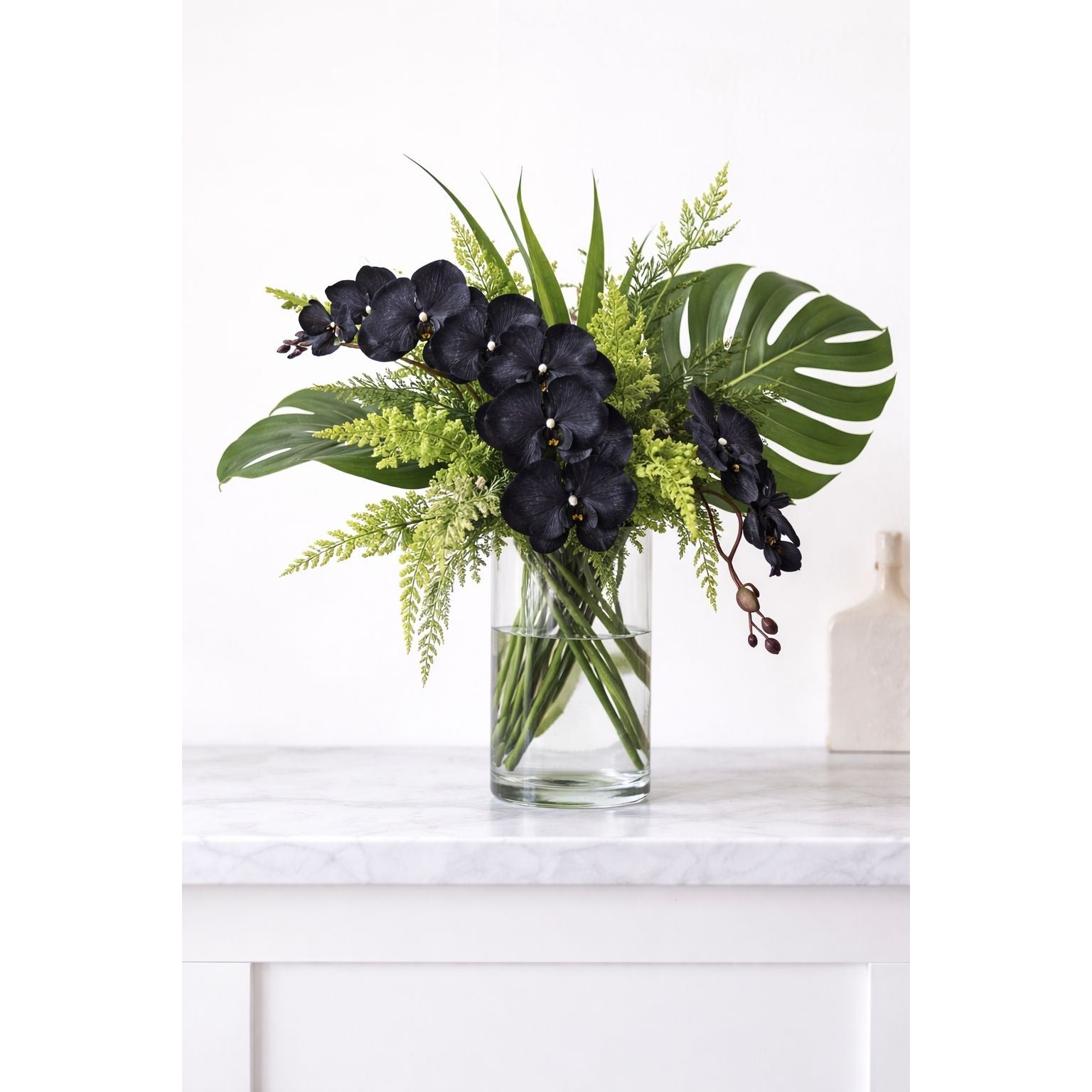 Black Orchid Stem Faux Flower Long Stem Floral 38 Inch Artificial Orchid Bloom Tropical Decor Wedding Arrangement Statement Piece