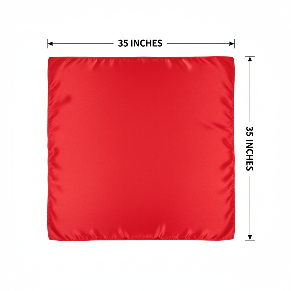 Bright red wild rag measurement diagram 35x35 inches