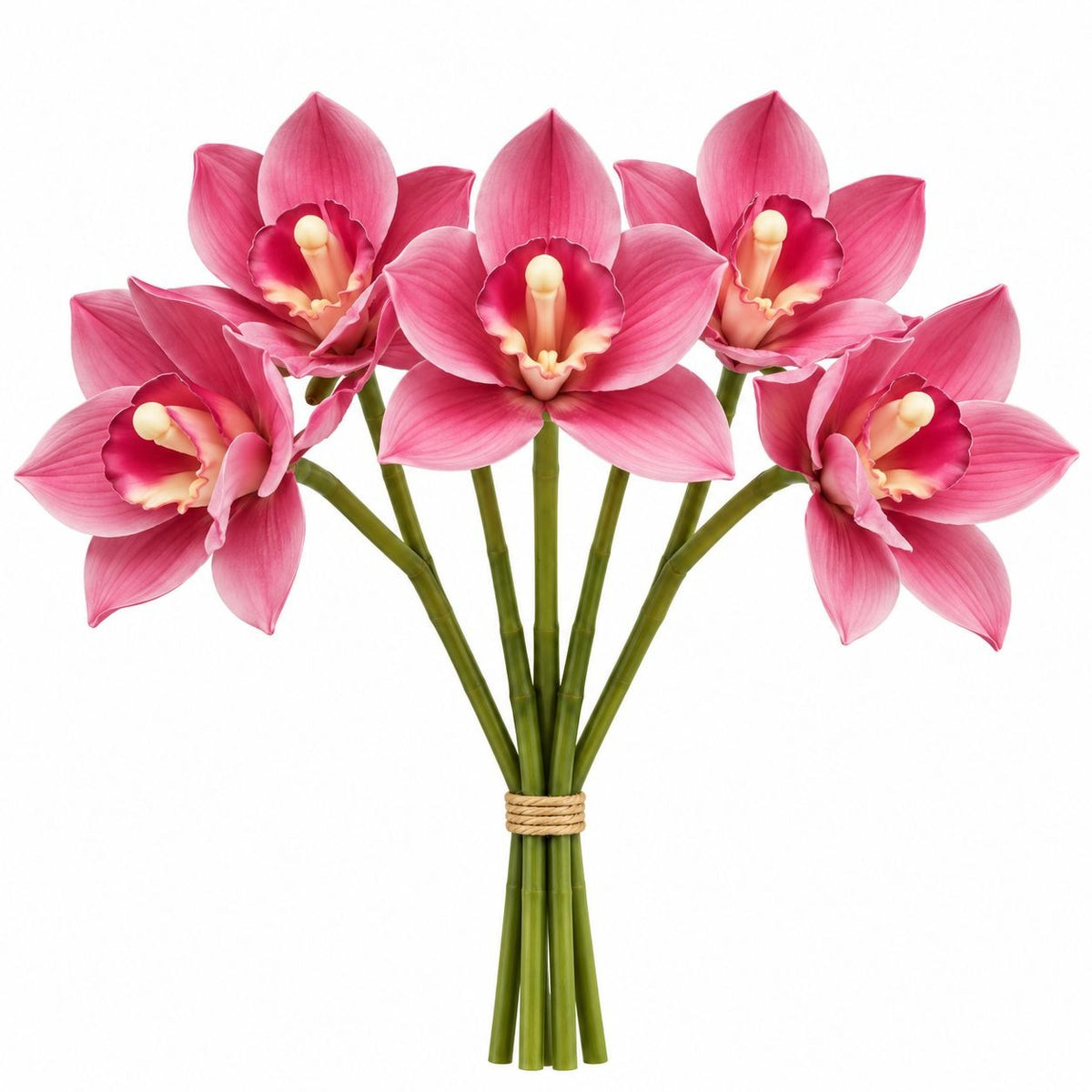 Hot Pink Real Touch Cymbidium Orchid Stems, Set of 5 Faux Flowers