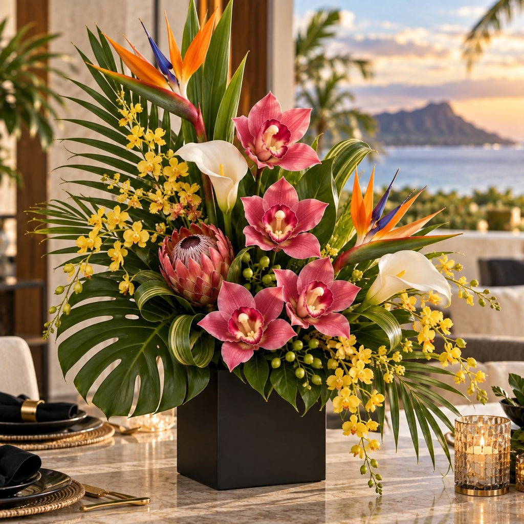 Hot Pink Real Touch Cymbidium Orchid Stems, Set of 5 Faux Flowers