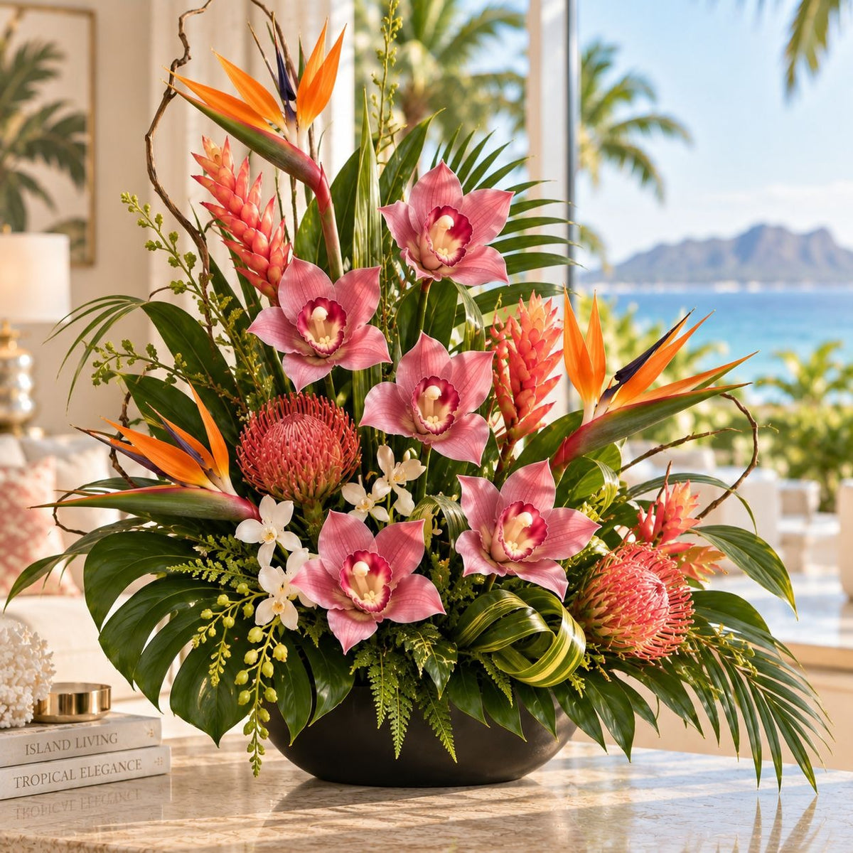 Hot Pink Real Touch Cymbidium Orchid Stems, Set of 5 Faux Flowers