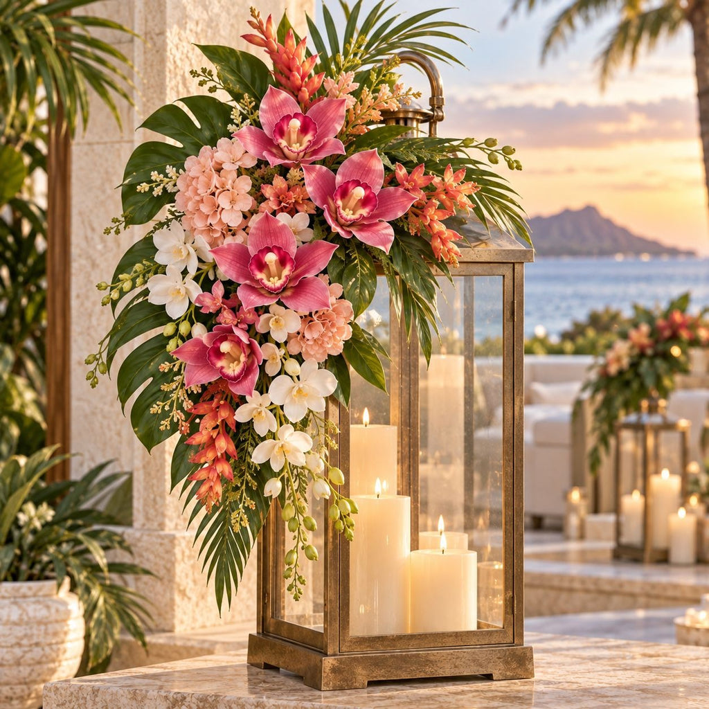 Hot Pink Real Touch Cymbidium Orchid Stems, Set of 5 Faux Flowers