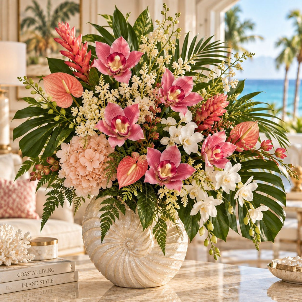 Hot Pink Real Touch Cymbidium Orchid Stems, Set of 5 Faux Flowers