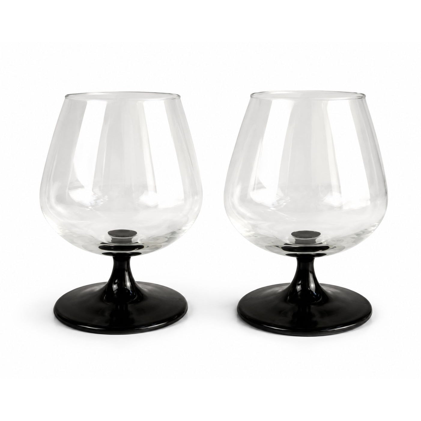 Vintage Luminarc Domino Cognac Glasses Set of 2, Black Stem French Brandy Snifters