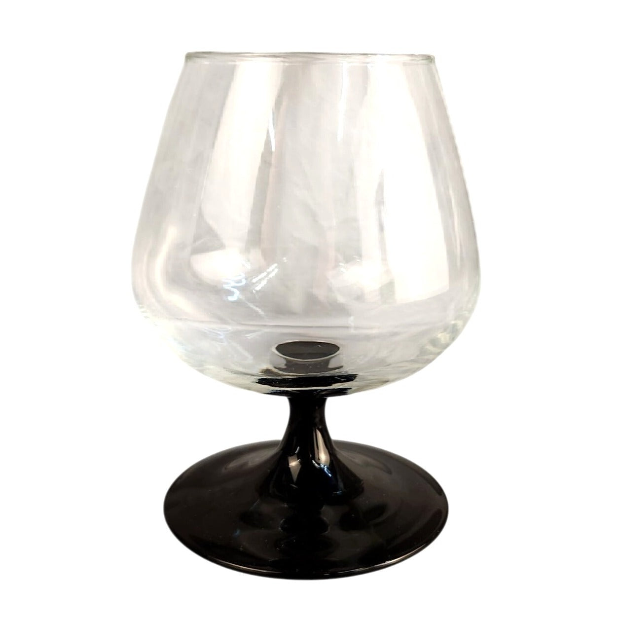 Vintage Luminarc Domino Cognac Glasses Set of 2, Black Stem French Brandy Snifters