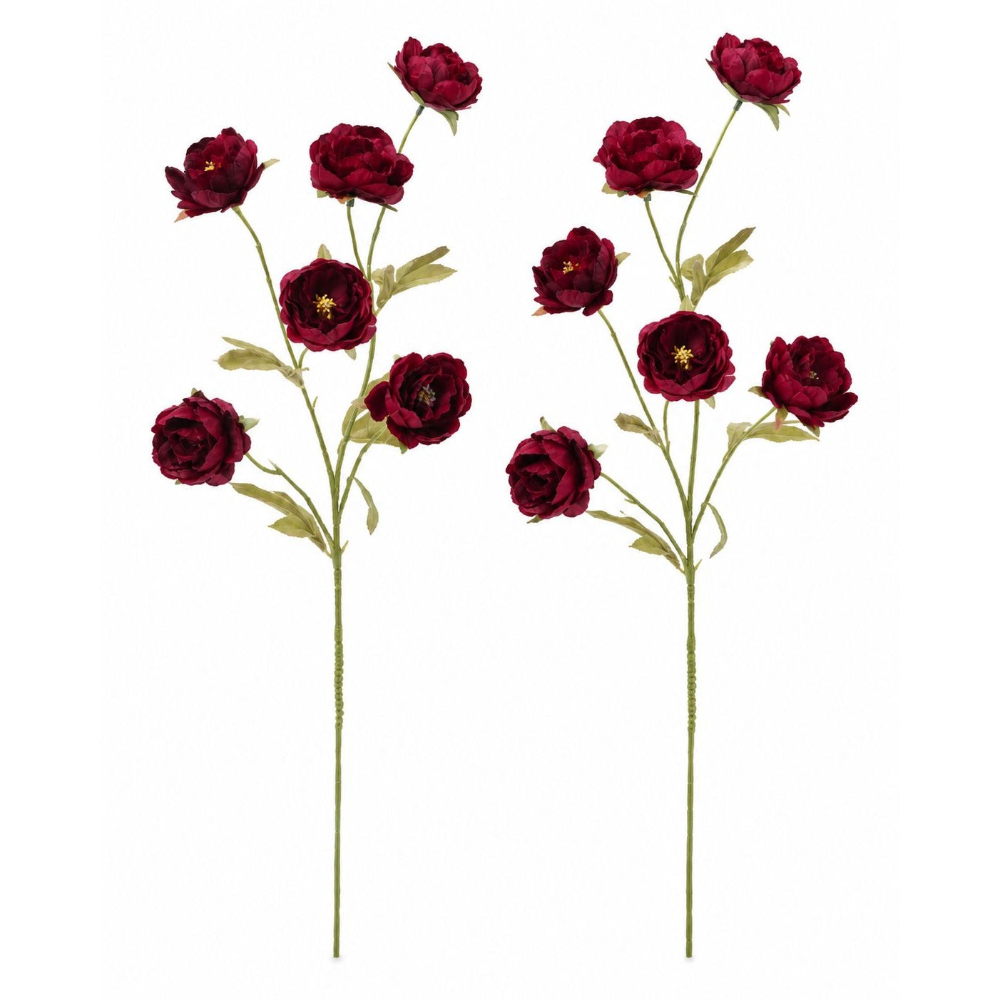 Burgundy Dark Red Ranunculus Peony Stems Set of 2, 30 in Artificial Fall Flowers for Wedding Bouquets Wreaths