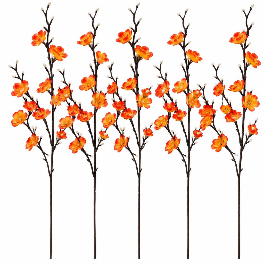 5 Artificial Orange Yellow Blossom Branch Stems, 22-Inch Faux Silk Flowers