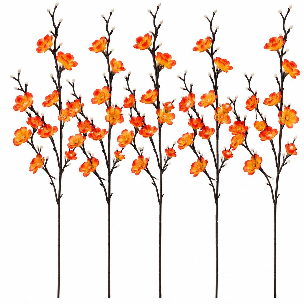 5 Artificial Orange Yellow Blossom Branch Stems, 22-Inch Faux Silk Flowers