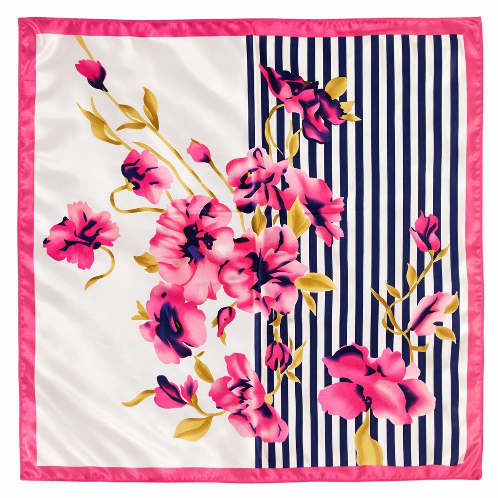 Spring Blossom Floral Stripe Satin Square Scarf 20x20 Hair Neck Head Wrap