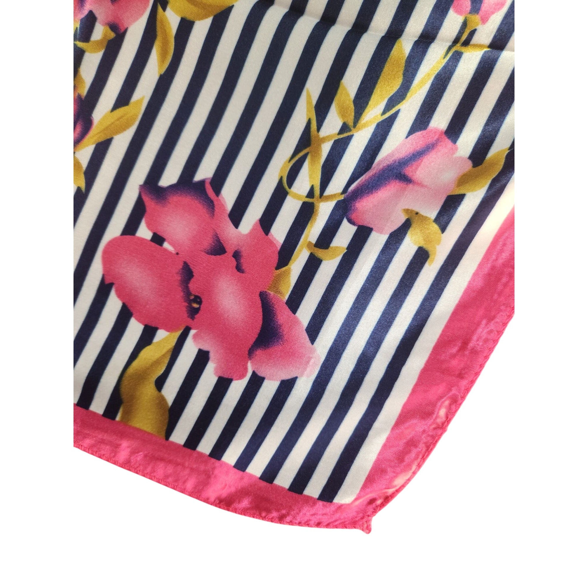 Scarf with floral pattern and striped design on a white background