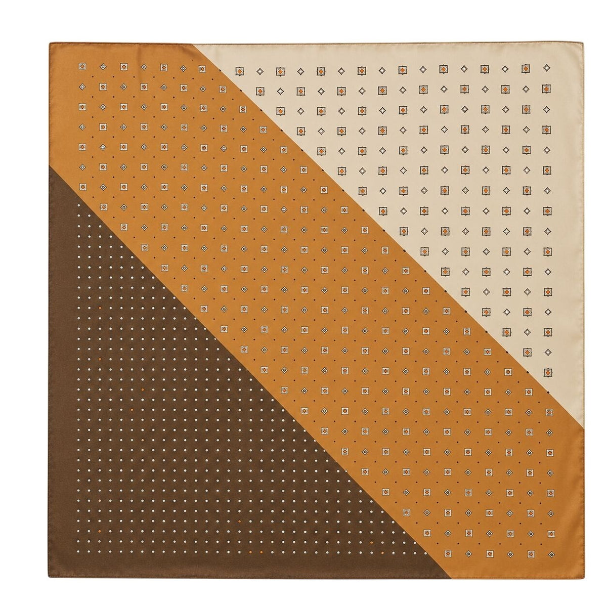 Western Scarf 26x26 Tan Cream Brown Satin Square Color Block Cowgirl Bandana