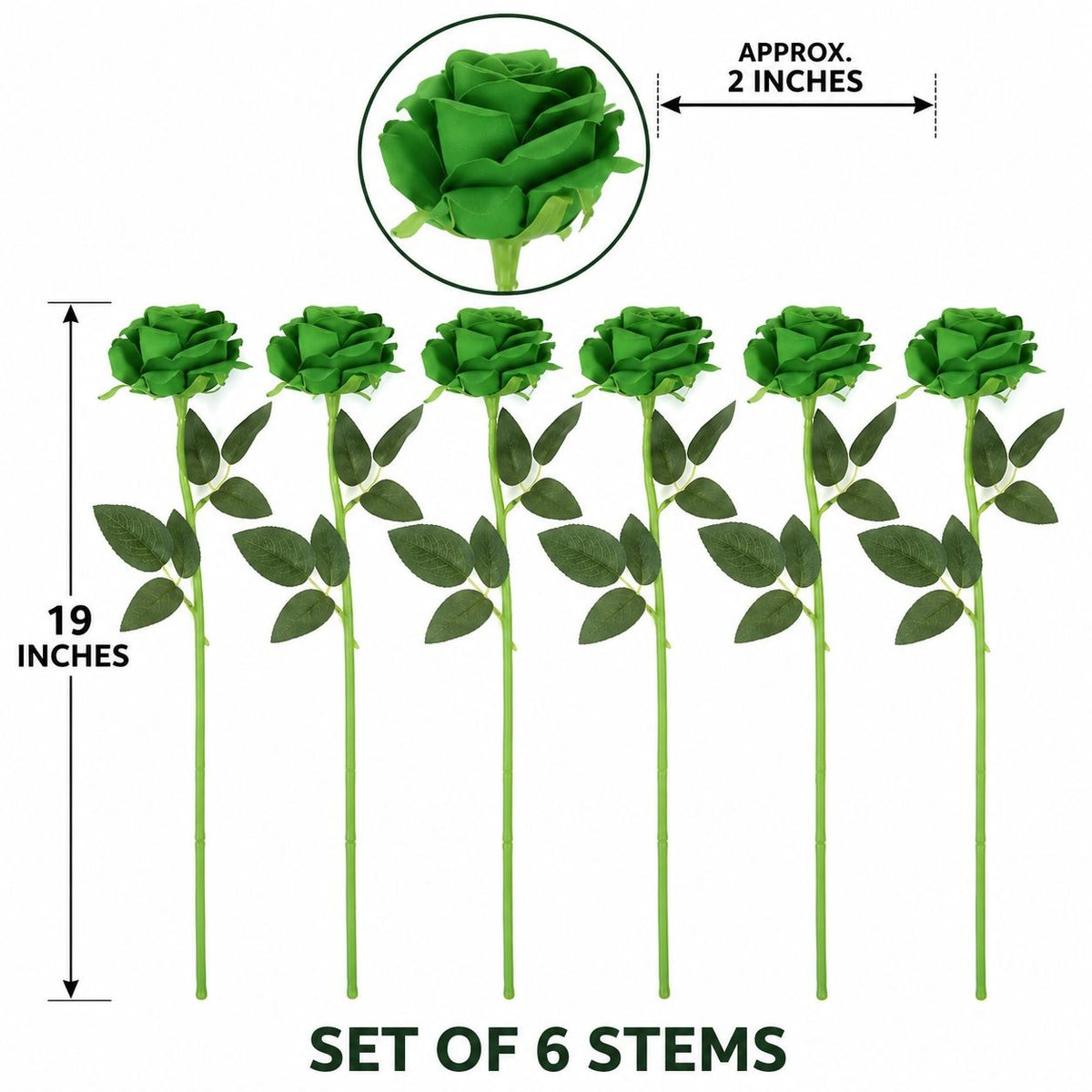Christmas Green Artificial Roses Set of 6 19 Inch Silk Rose Stems Faux Wedding Flowers Floral Decor