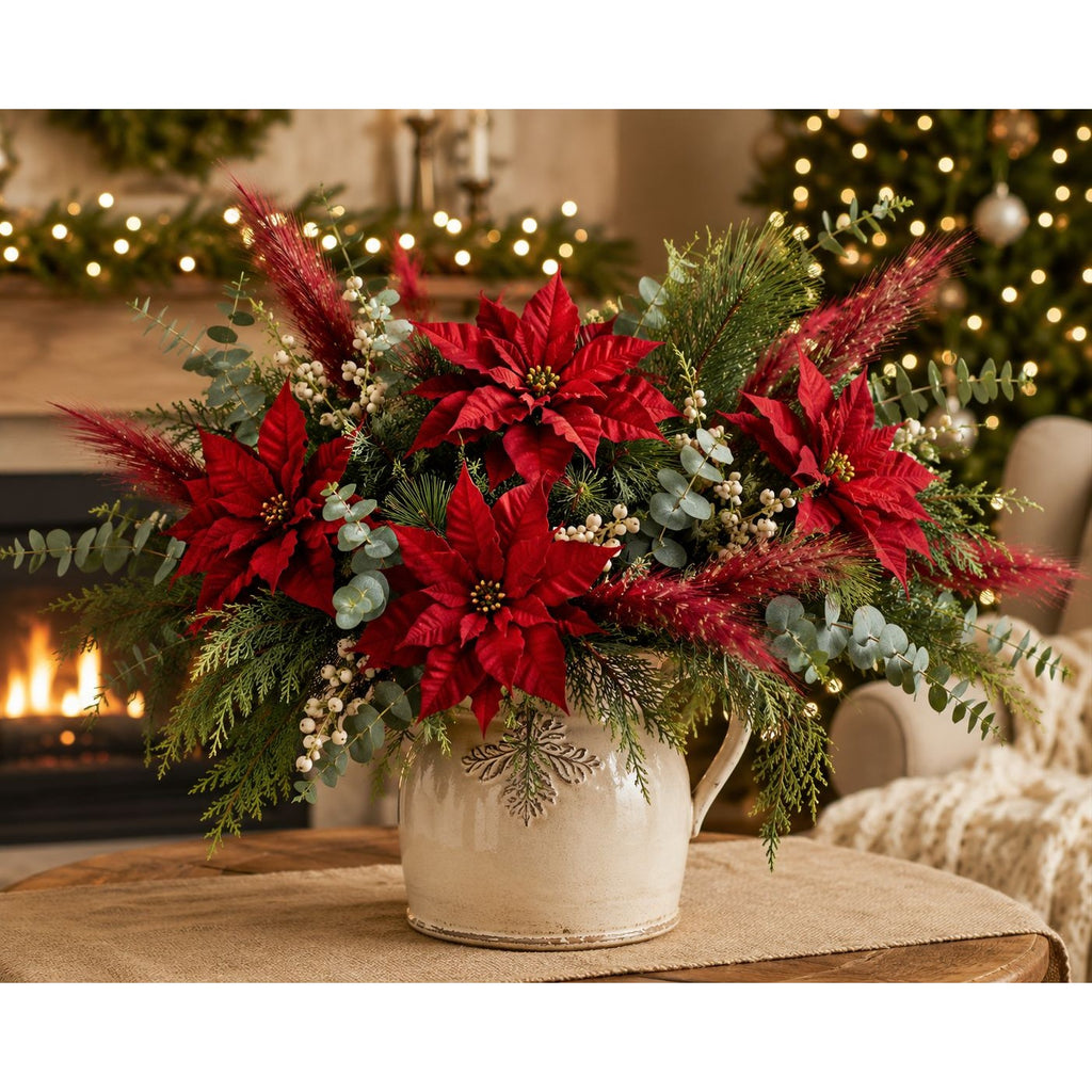 Red Artificial Pampas Grass Stems Set of 3, 20 Inch Faux Pampas Grass, Wispy Floral Filler, Farmhouse Vase Decor, Holiday Arrangement