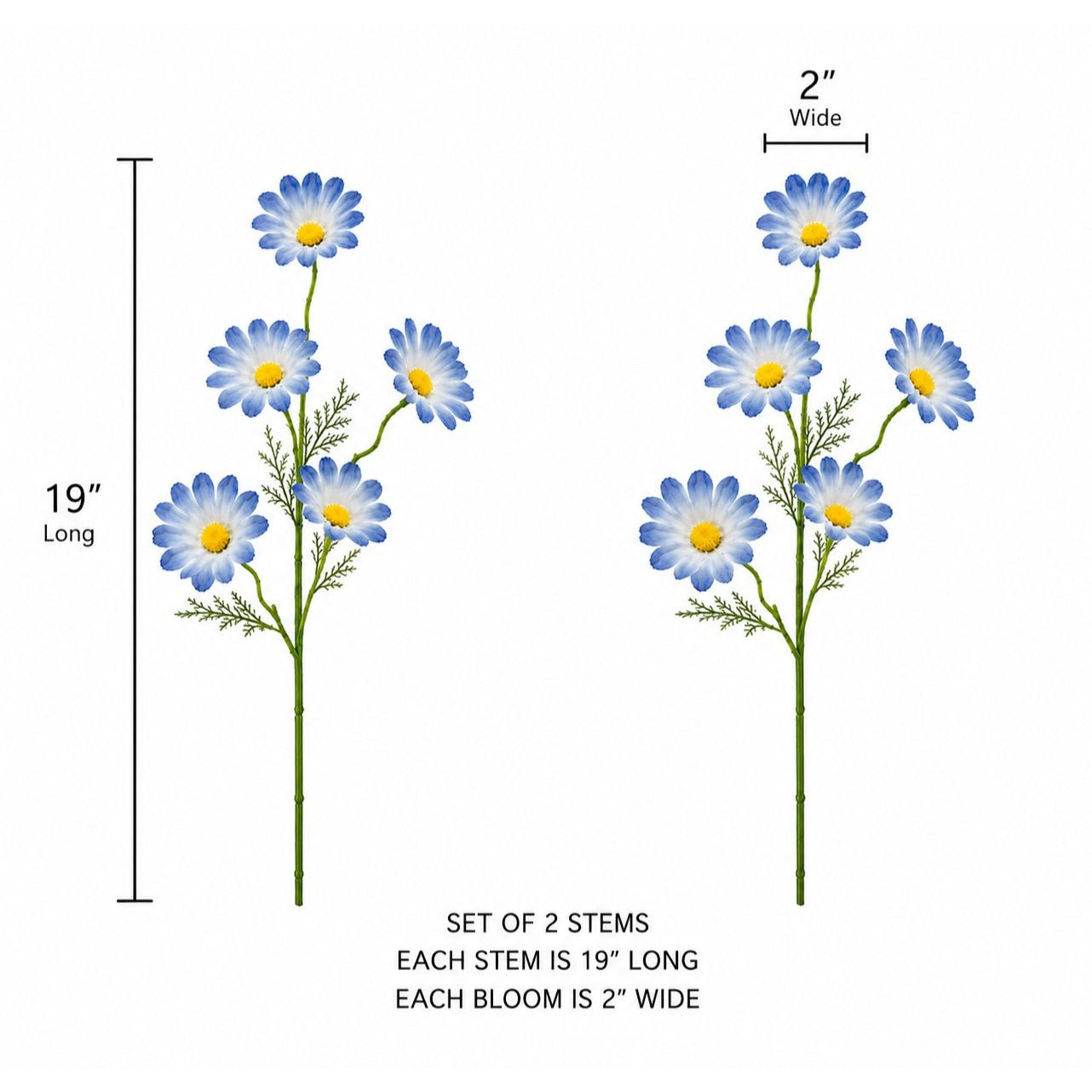 Artificial Blue Cosmos Flower Stems Set of 2 Dusty Blue Ombre Wildflowers Farmhouse Cottagecore Floral Spring Decor 19 Inch