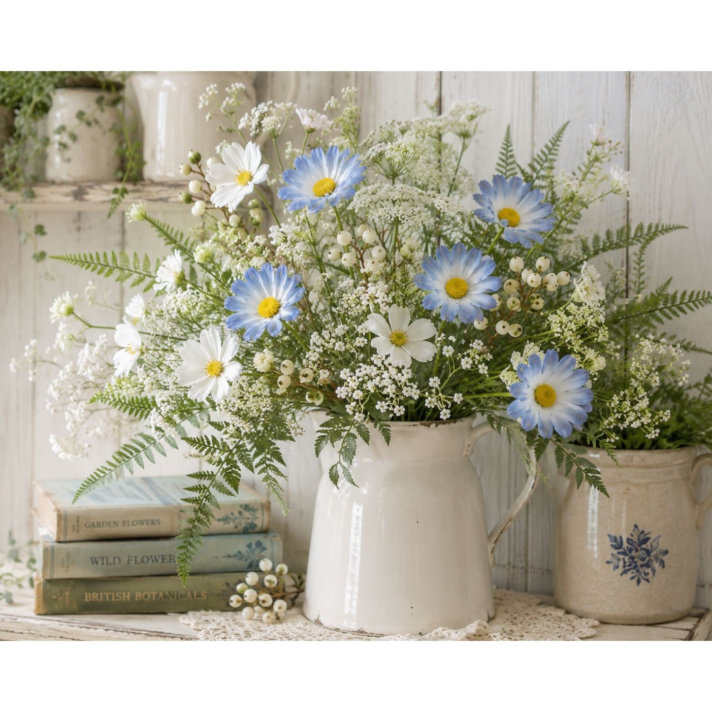 Artificial Blue Cosmos Flower Stems Set of 2 Dusty Blue Ombre Wildflowers Farmhouse Cottagecore Floral Spring Decor 19 Inch