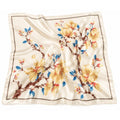 Cream Floral Satin Scarf 35x35 Magnolia Square Head Hair Neck Scarf for Women
