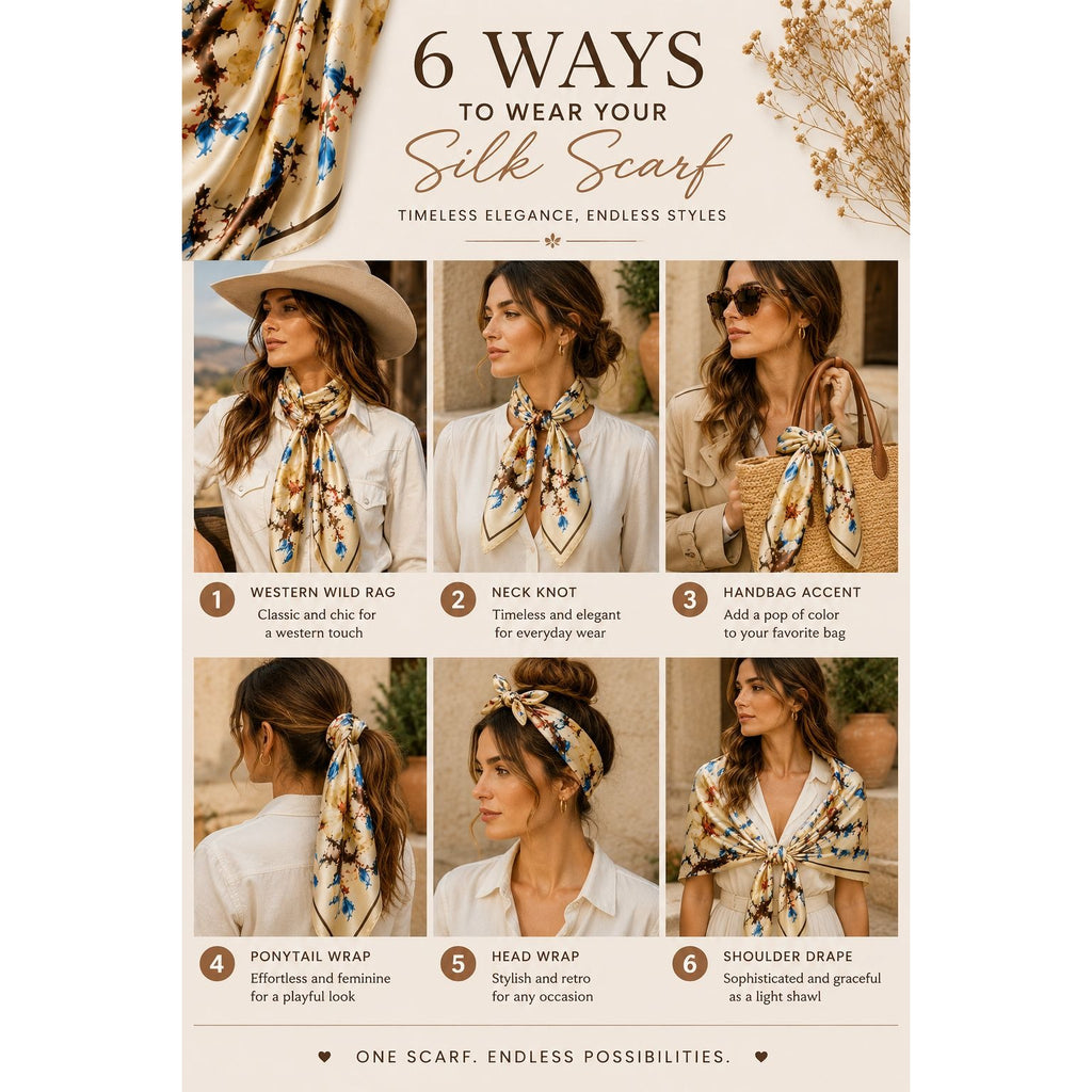 Cream Floral Satin Scarf 35x35 Magnolia Square Head Hair Neck Scarf for Women