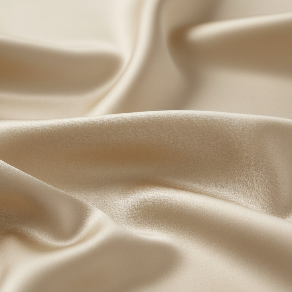 Close-up of cream beige satin wild rag 23x23 showing luxurious texture