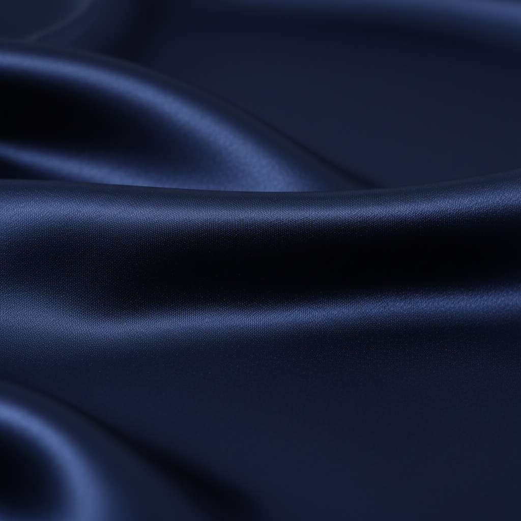 Close-up of dark blue satin scarf 19x19 showing luxurious texture