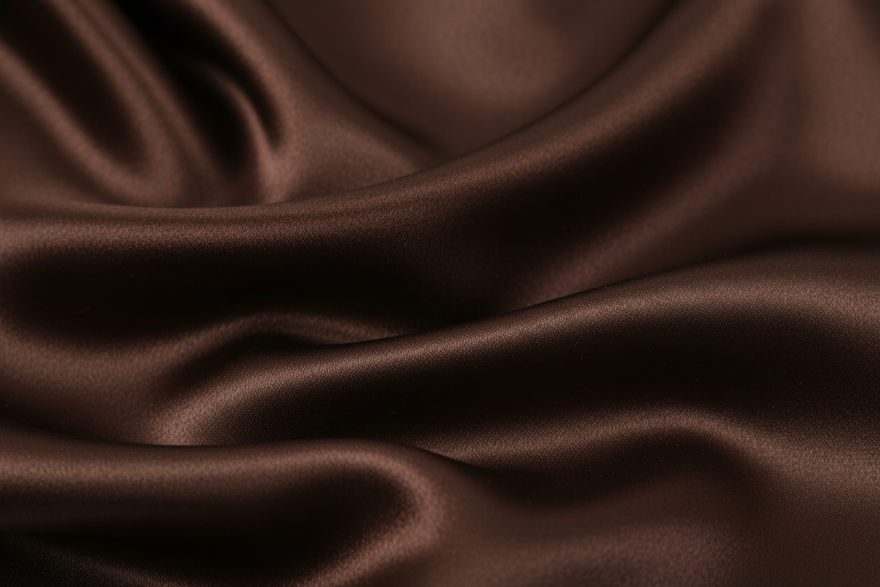 Close-up of dark brown satin wild rag 23x23 showing luxurious texture