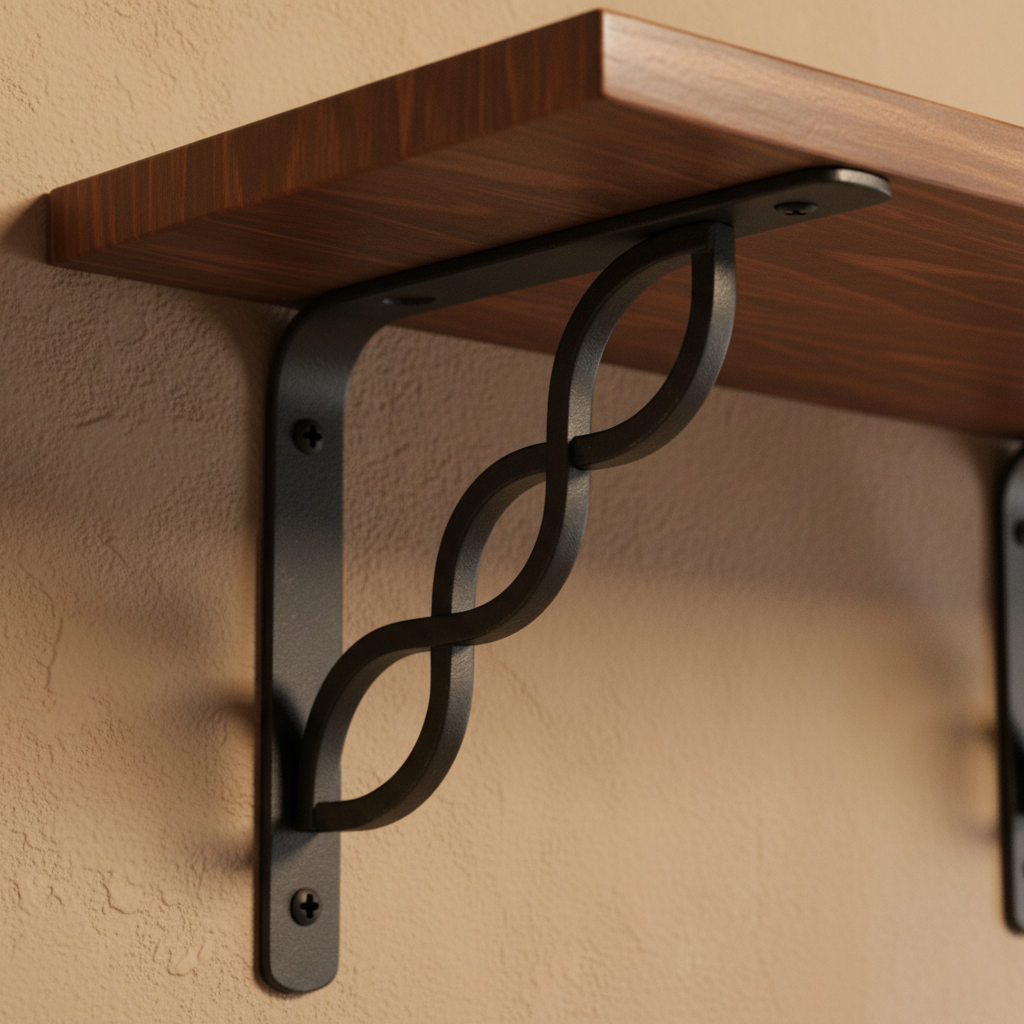 Close-up of decorative wave design on installed bracket