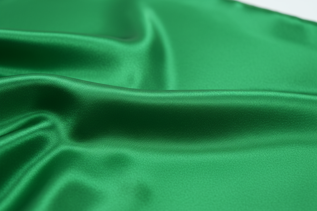 Close-up of green satin wild rag 23x23 showing luxurious texture