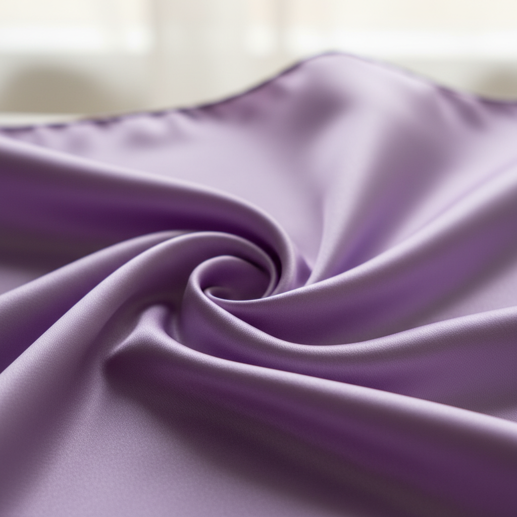 Close-up of lavender purple satin scarf 19x19 showing luxurious texture