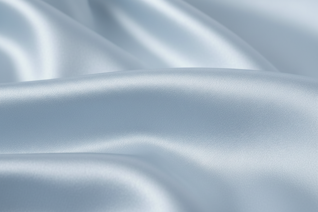 Close-up of light blue satin wild rag 23x23 showing luxurious texture