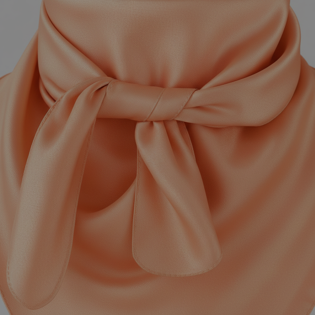 Close-up of peach satin wild rag 23x23 showing luxurious texture