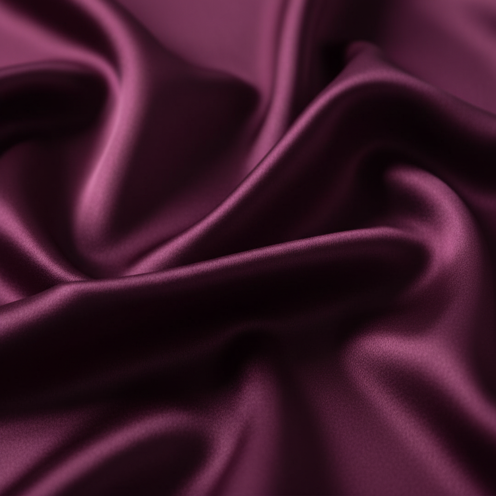 Close-up of plum purple satin wild rag 23x23 showing luxurious texture