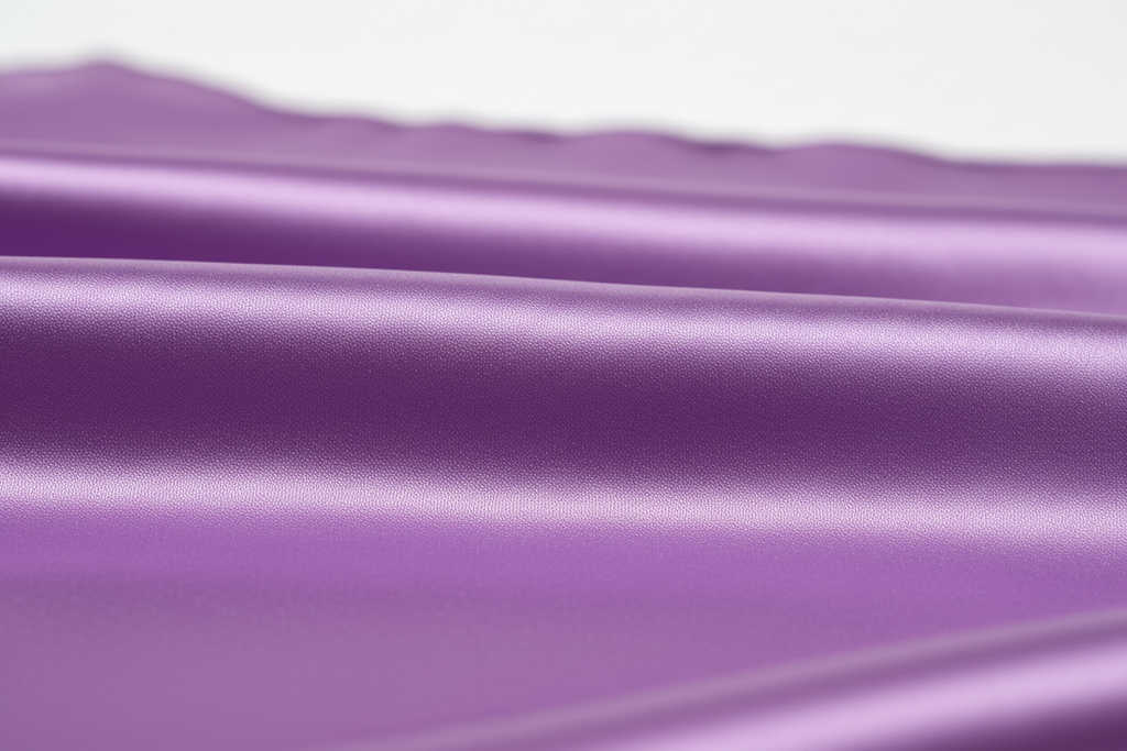 Close-up of purple satin wild rag 23x23 showing luxurious texture