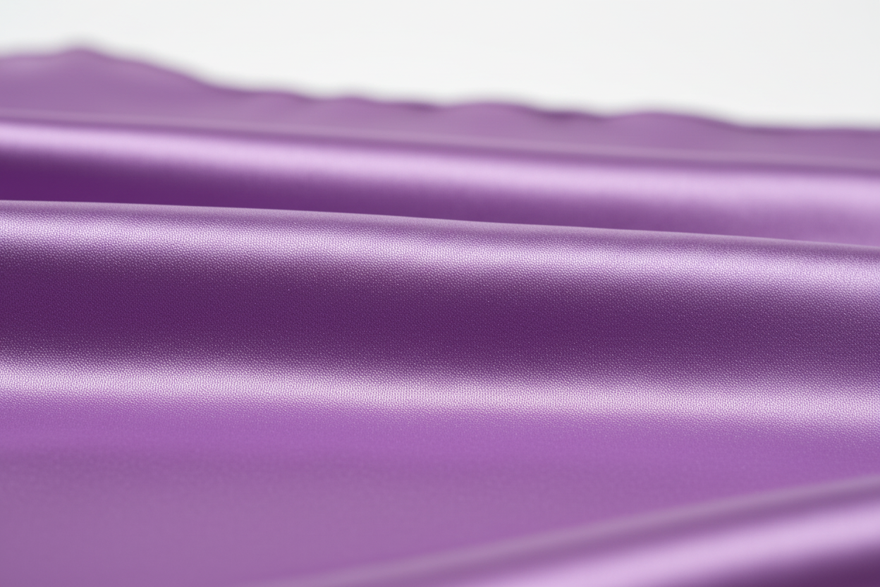 Close-up of purple satin wild rag 23x23 showing luxurious texture
