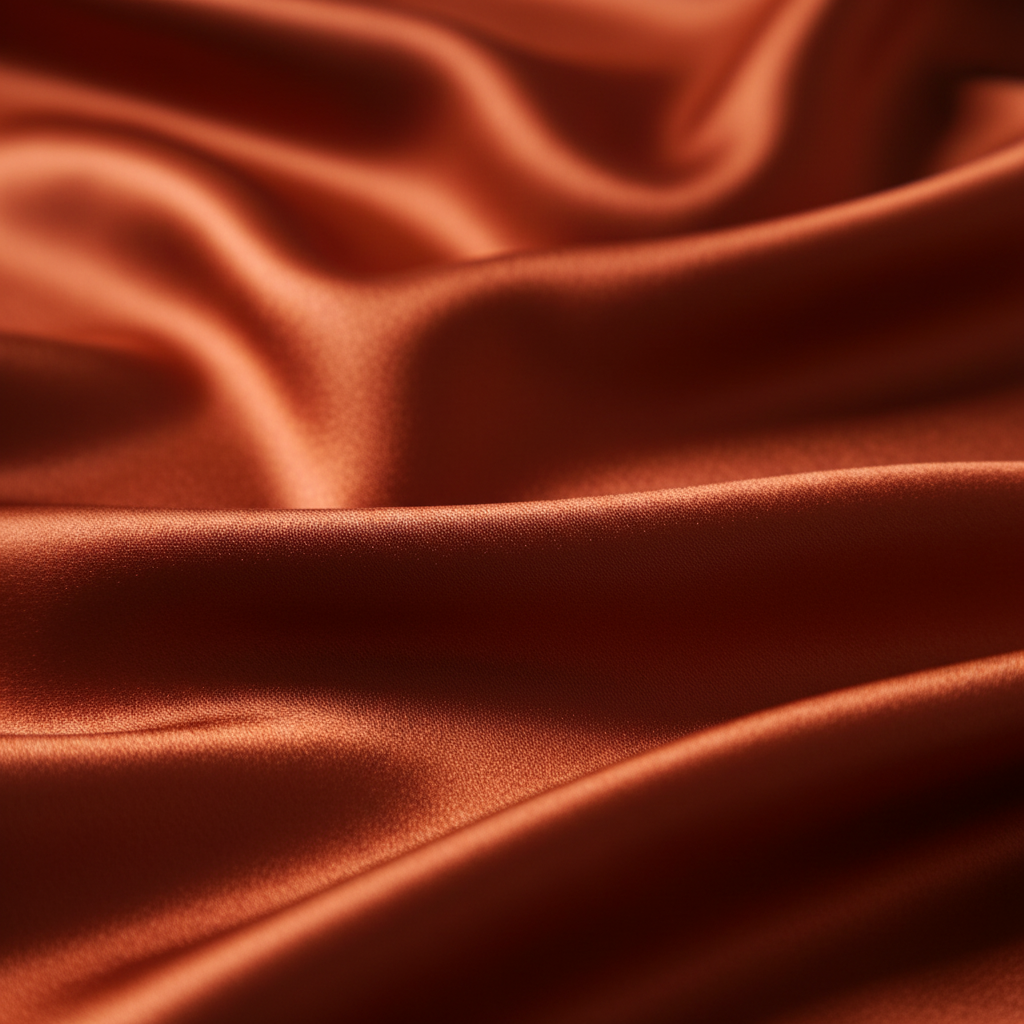 Close-up of rust red satin wild rag 23x23 showing luxurious texture