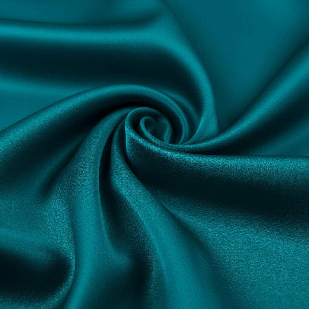 Close-up of teal satin wild rag showing luxurious texture