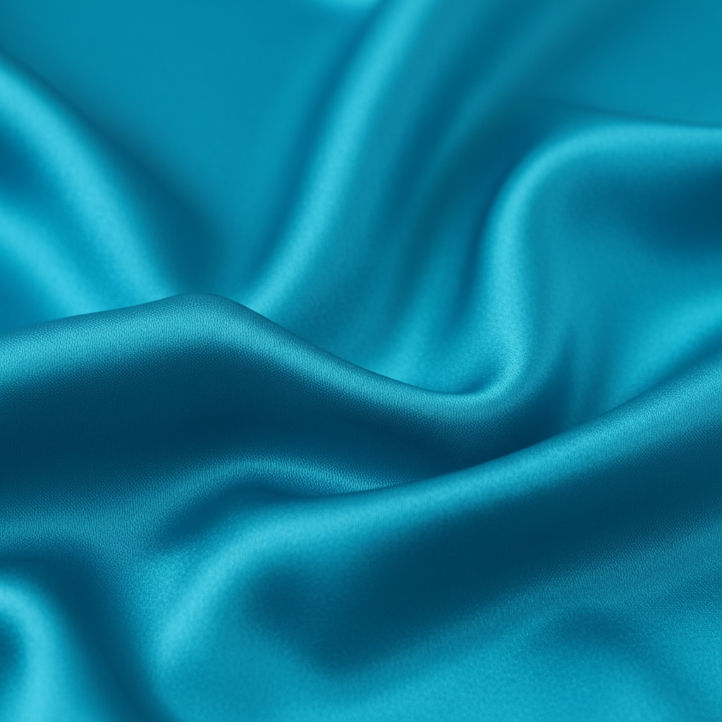 Close-up of turquoise satin wild rag 23x23 showing luxurious texture